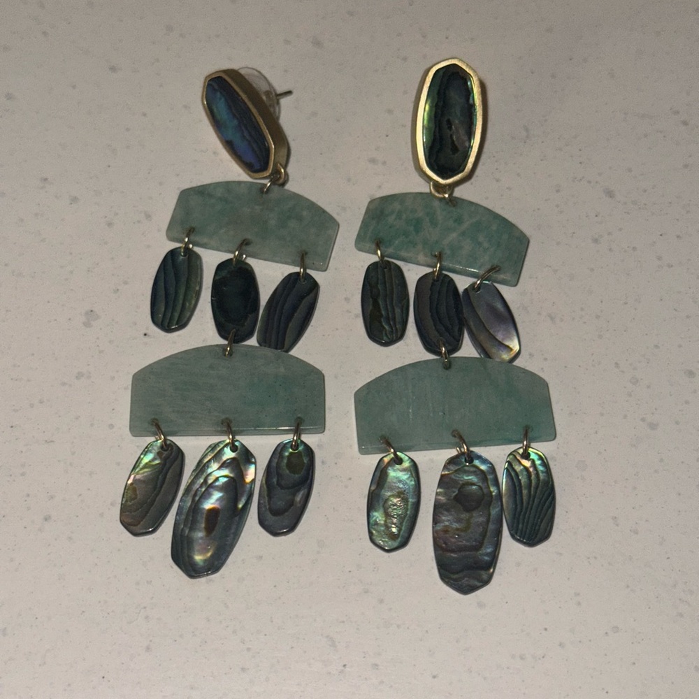 Kendra Scott Elegant Green Multi-Tiered Earrings with Abalone Accents